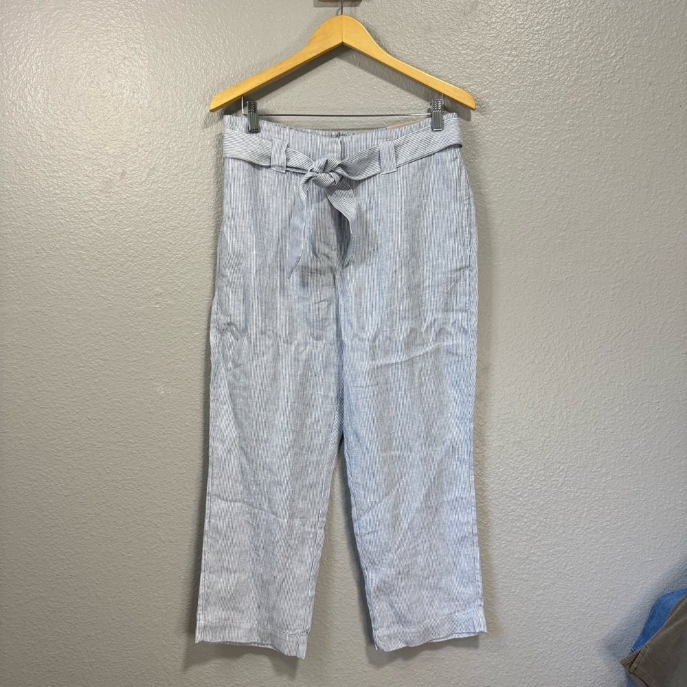 NWT Chico’s Linen Tie Waist Crop Pants Blue White Striped Women’s 1R (8R)